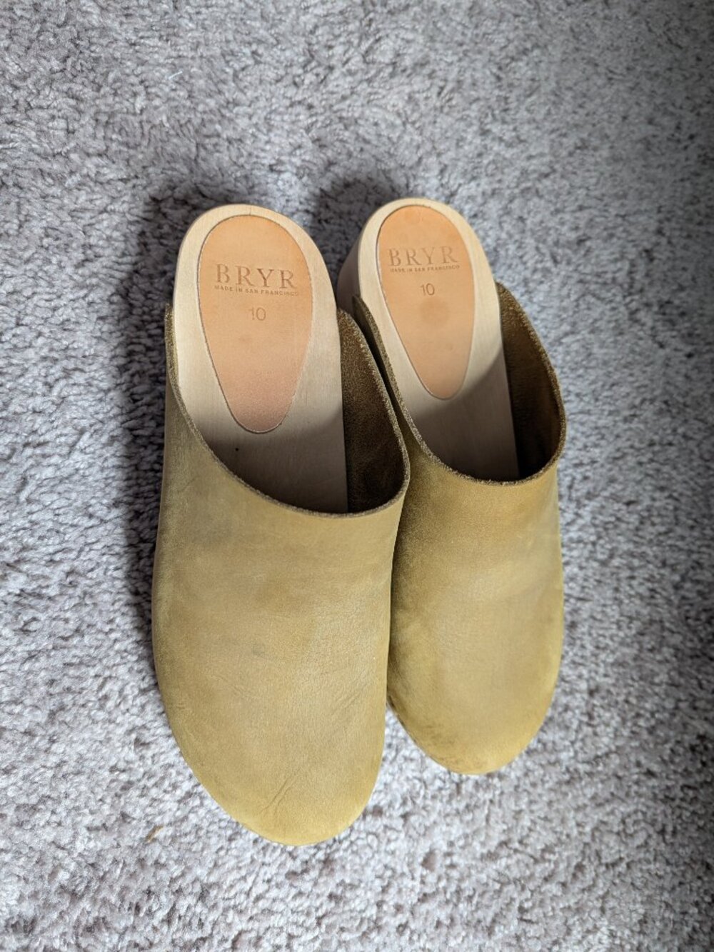 Bryr Olive Green Suede Clogs - Picture 2 of 6
